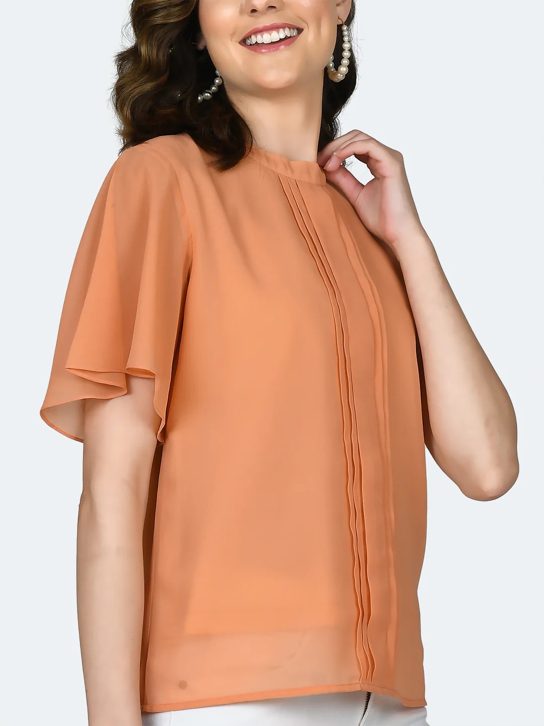 Orange Solid Pleated Top - Image 6