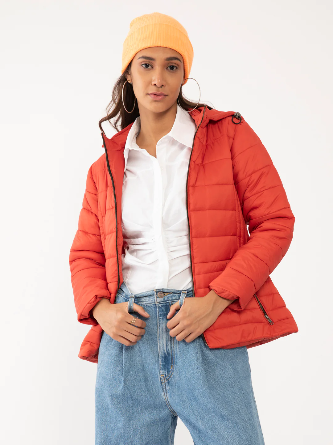 Orange Solid Quilted Jacket - Image 2
