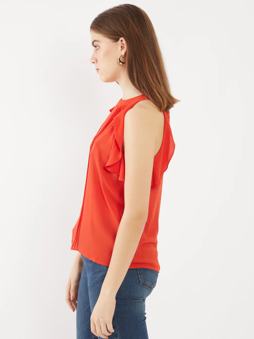 Orange Solid Ruffled Top - Image 3
