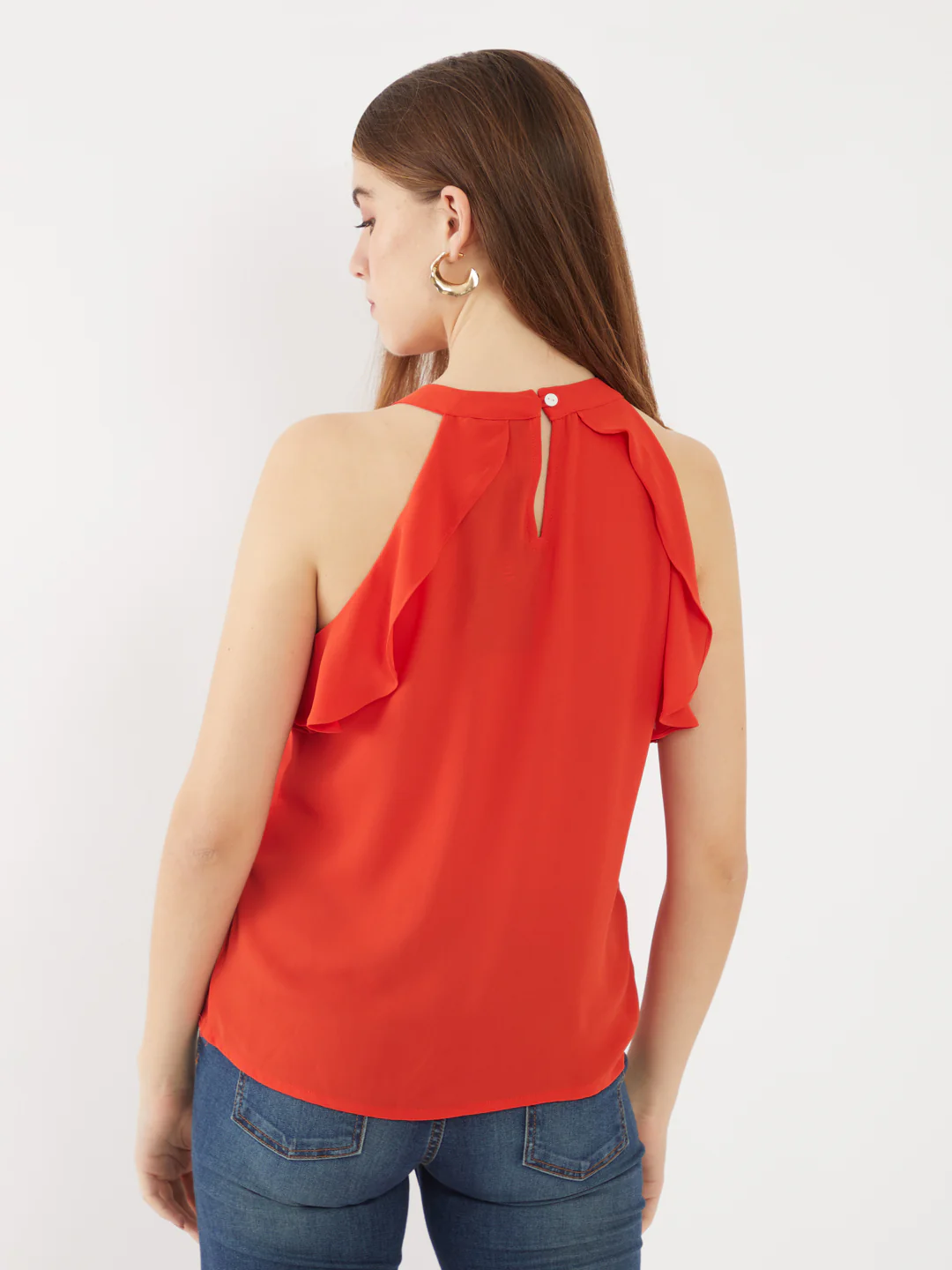 Orange Solid Ruffled Top - Image 4