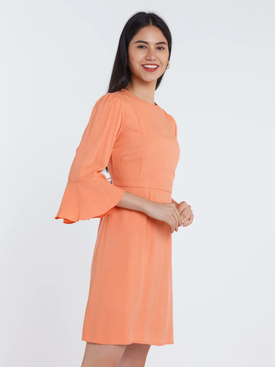 Orange Solid Short Dress - Image 3