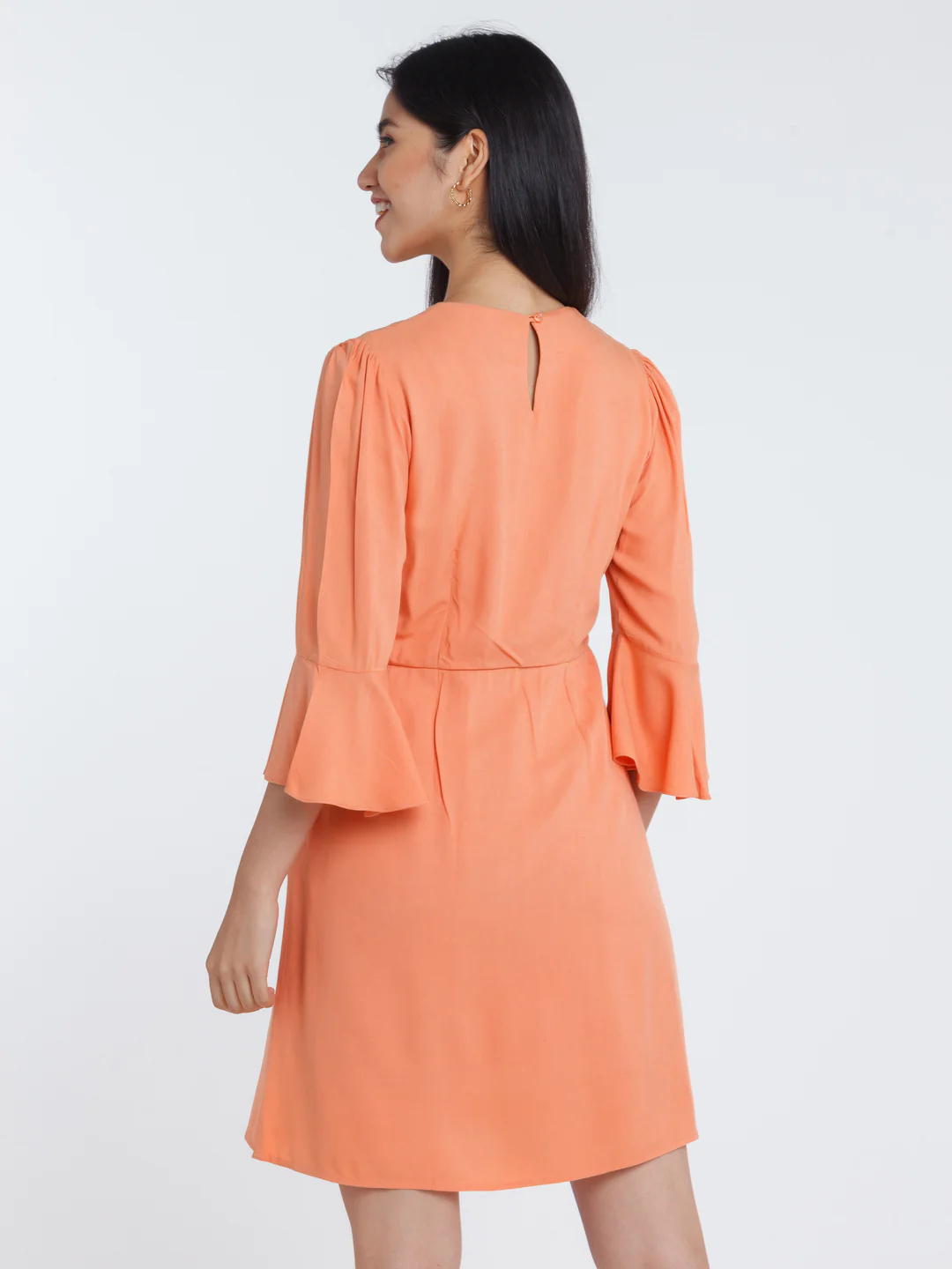 Orange Solid Short Dress - Image 4