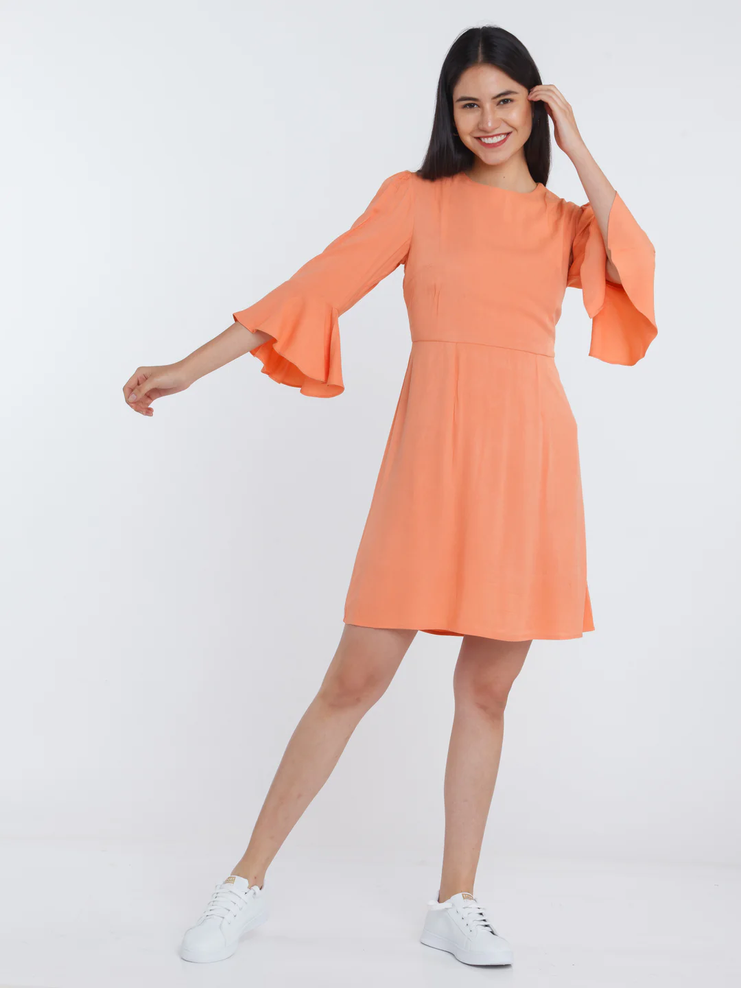 Orange Solid Short Dress - Image 5