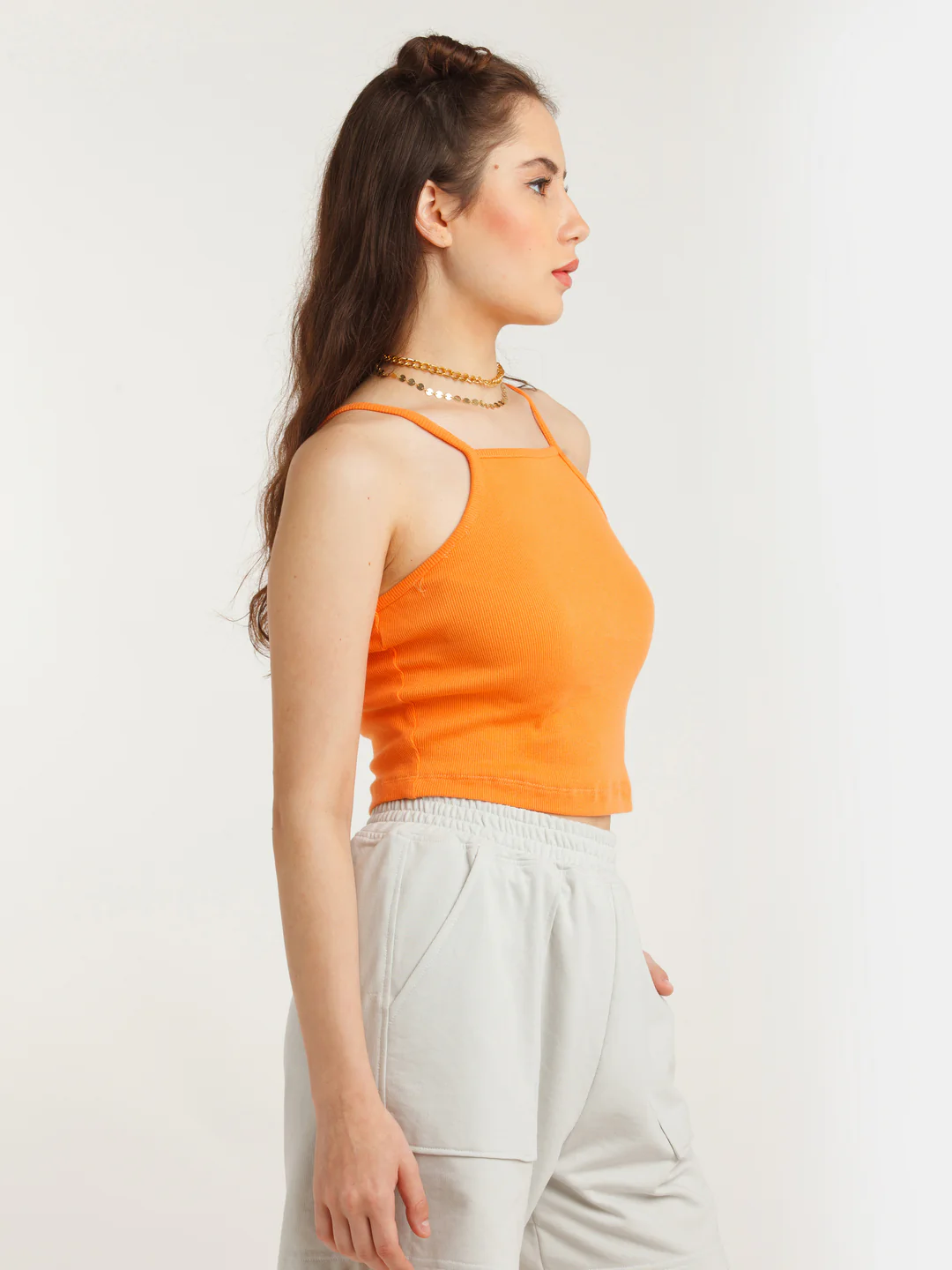 Orange Solid Strappy Top - Image 3