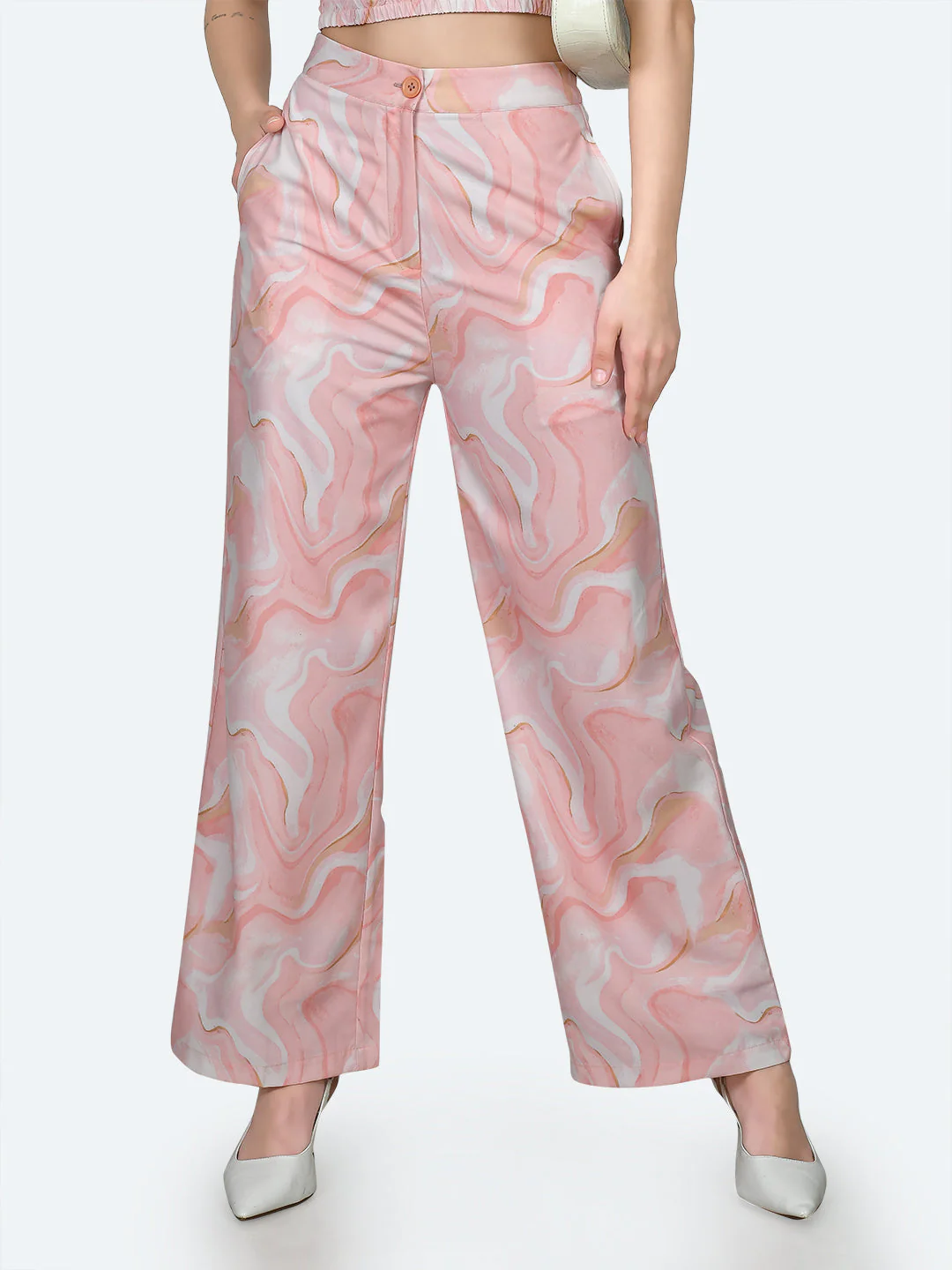 Peach Printed Trousers - Image 2