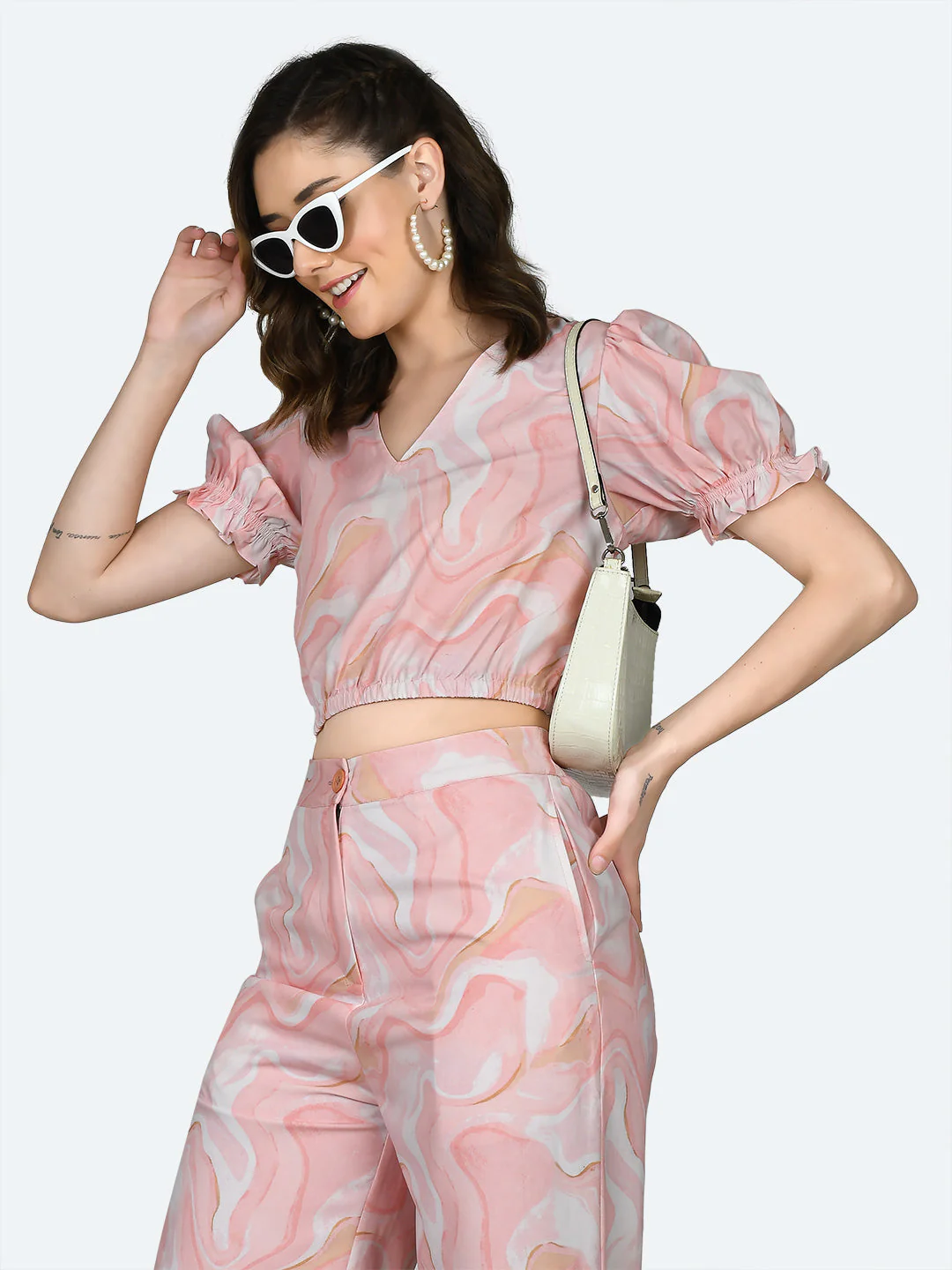 Peach Printed Crop Top - Image 3
