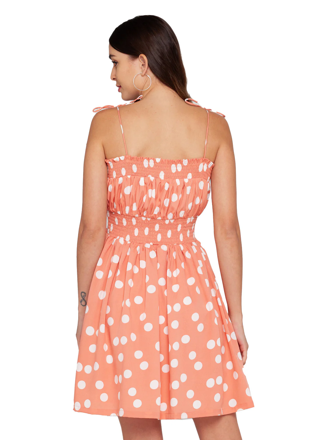 Peach Printed Elasticated Short Dress - Image 2