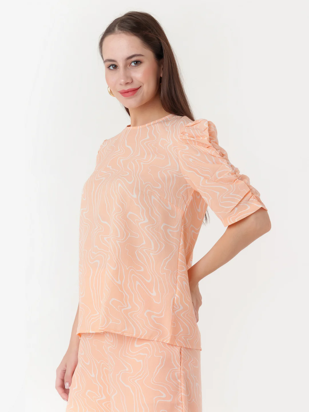 Peach Printed Elasticated Top - Image 3