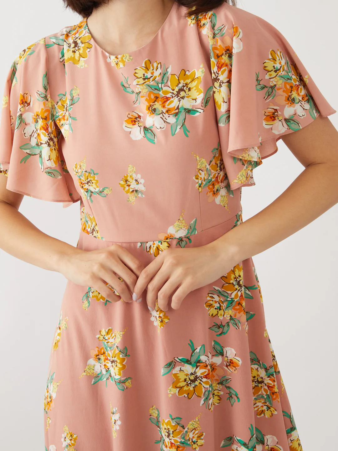 Peach Printed Flared Sleeve Maxi - Image 2