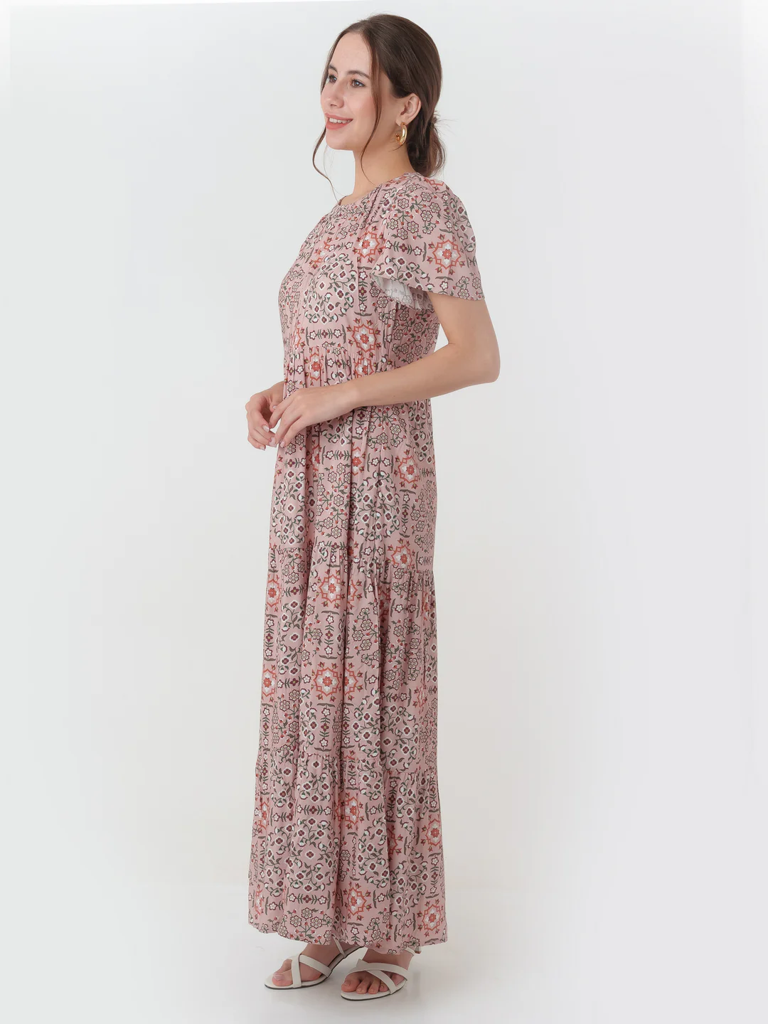 Peach Printed Maxi Dress - Image 3