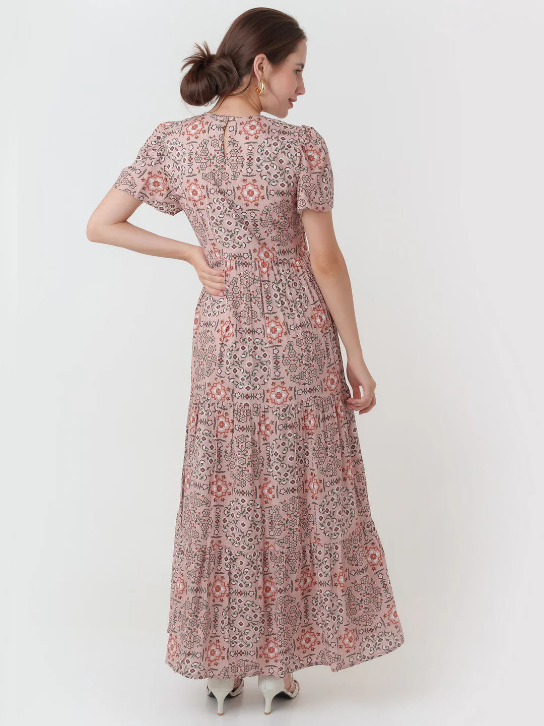 Peach Printed Maxi Dress - Image 4