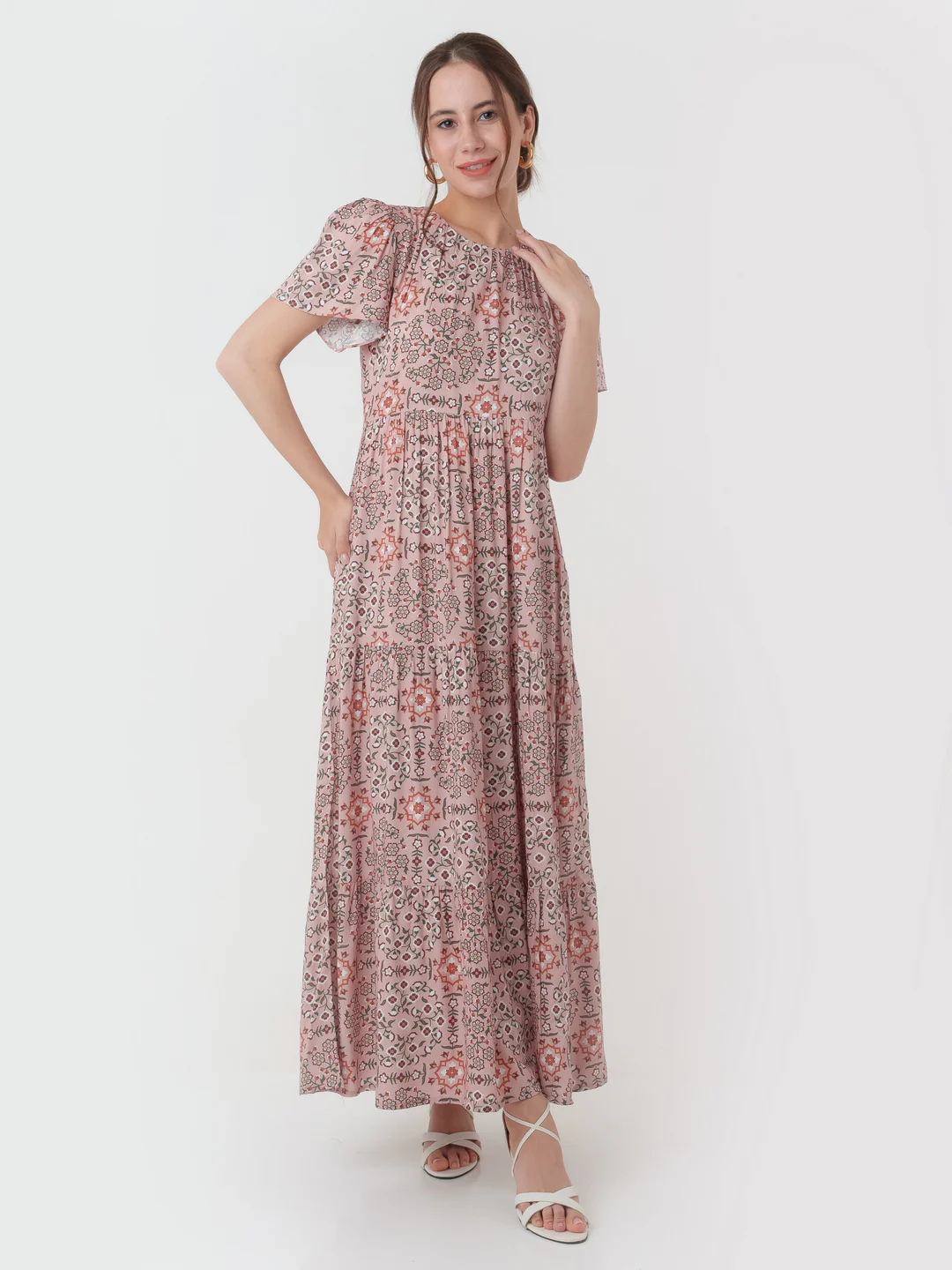 Peach Printed Maxi Dress - Image 5