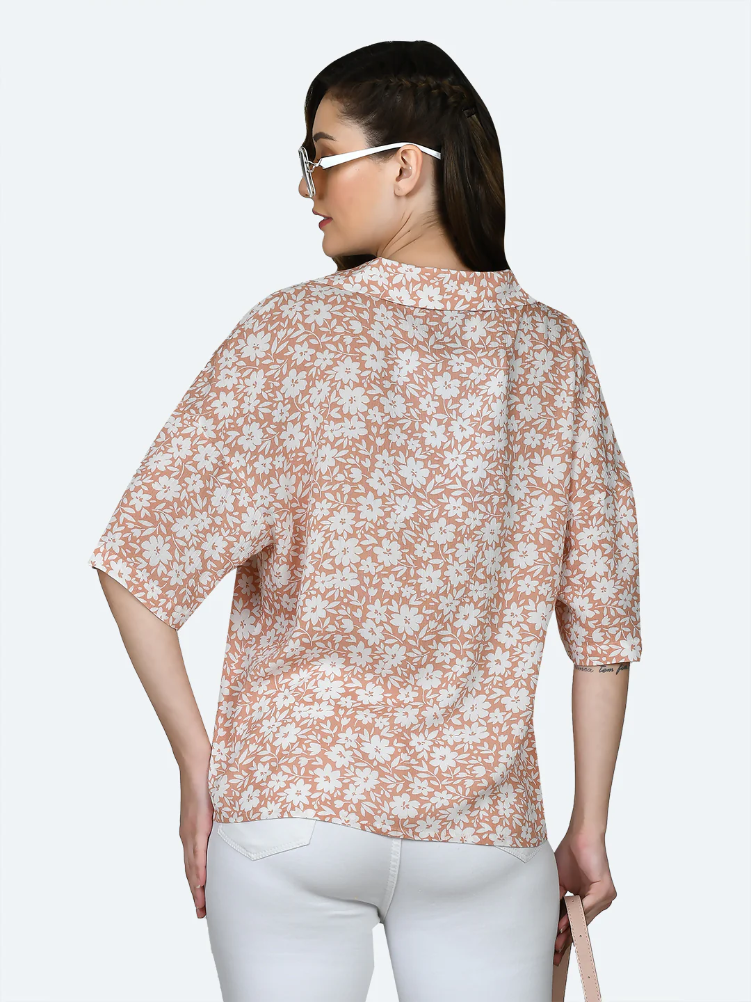 Peach Printed Oversized Shirt - Image 4