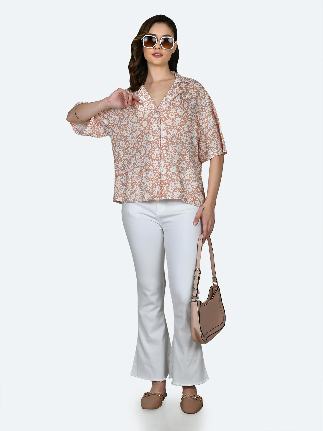 Peach Printed Oversized Shirt - Image 5