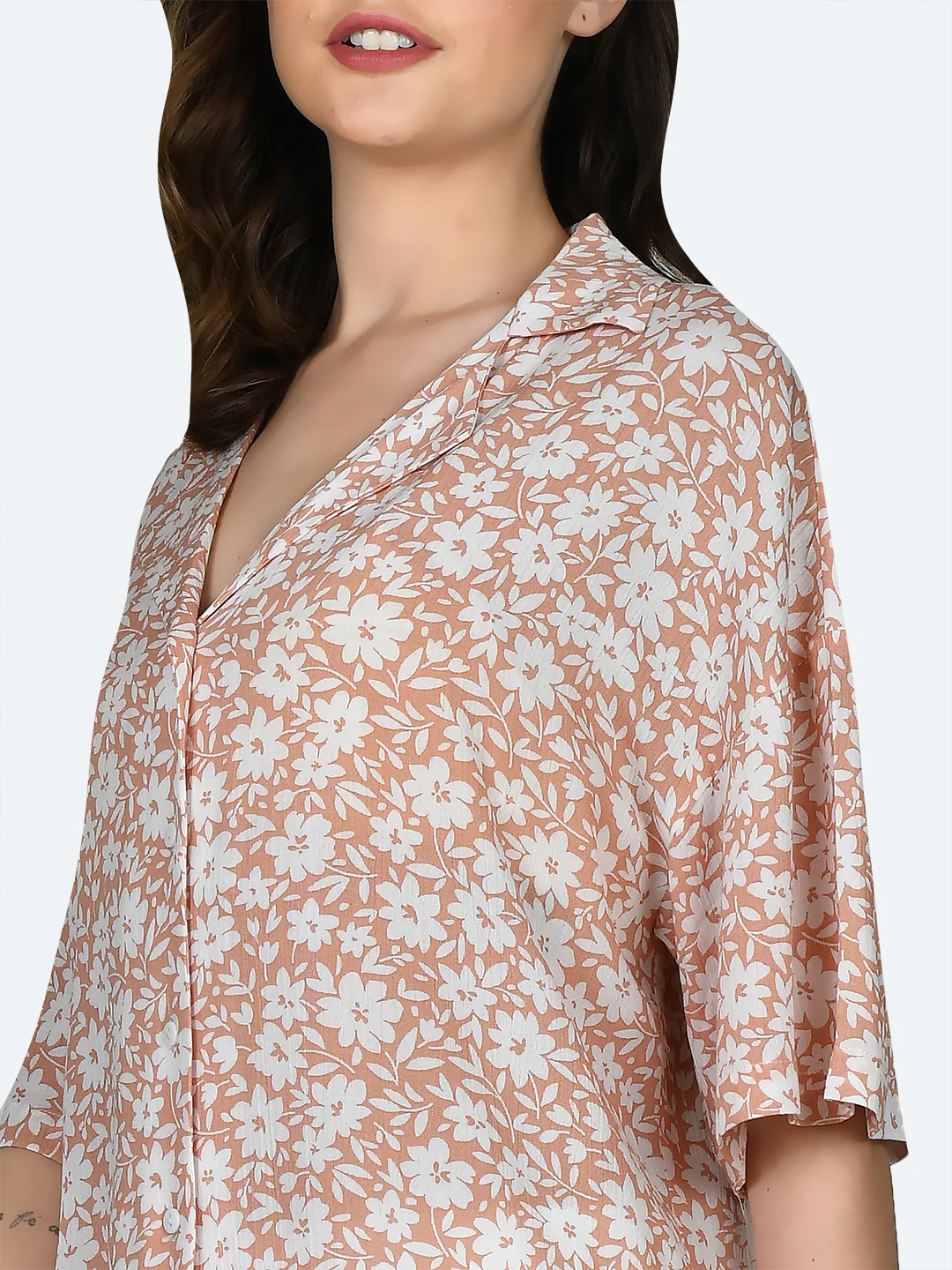 Peach Printed Oversized Shirt - Image 6