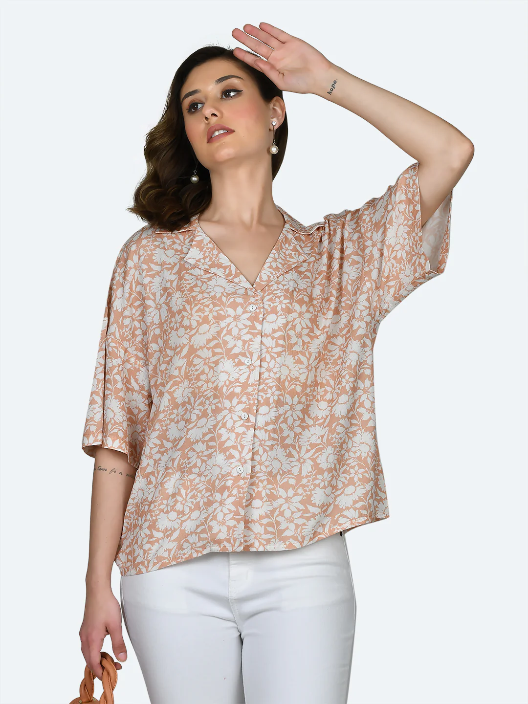 Peach Printed Oversized Shirt - Image 2