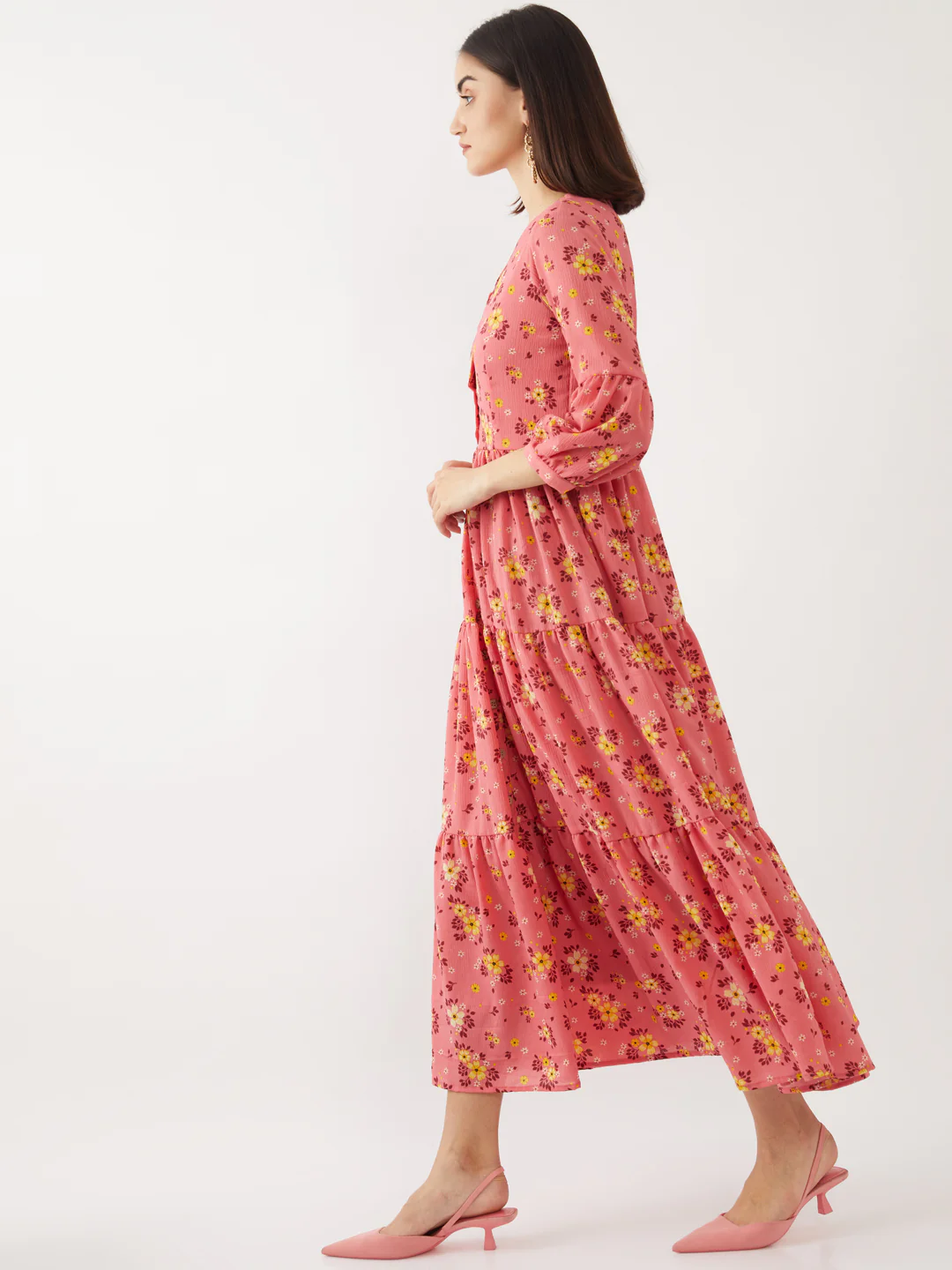 Peach Printed Puff Sleeve Maxi - Image 2
