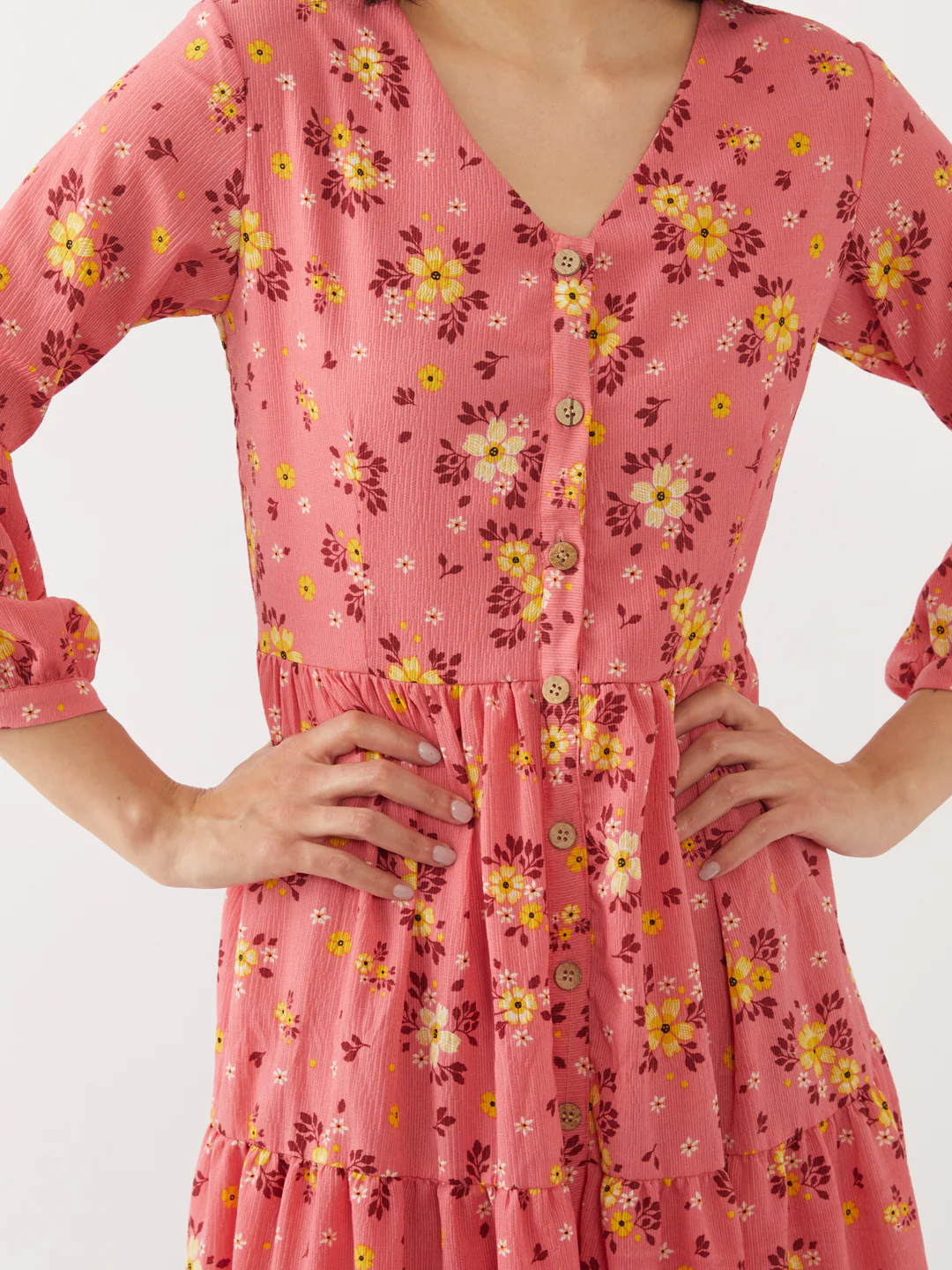 Peach Printed Puff Sleeve Maxi - Image 4
