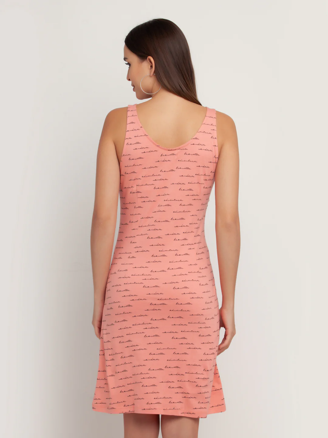 Peach Printed Sleeveless Short Dress - Image 4