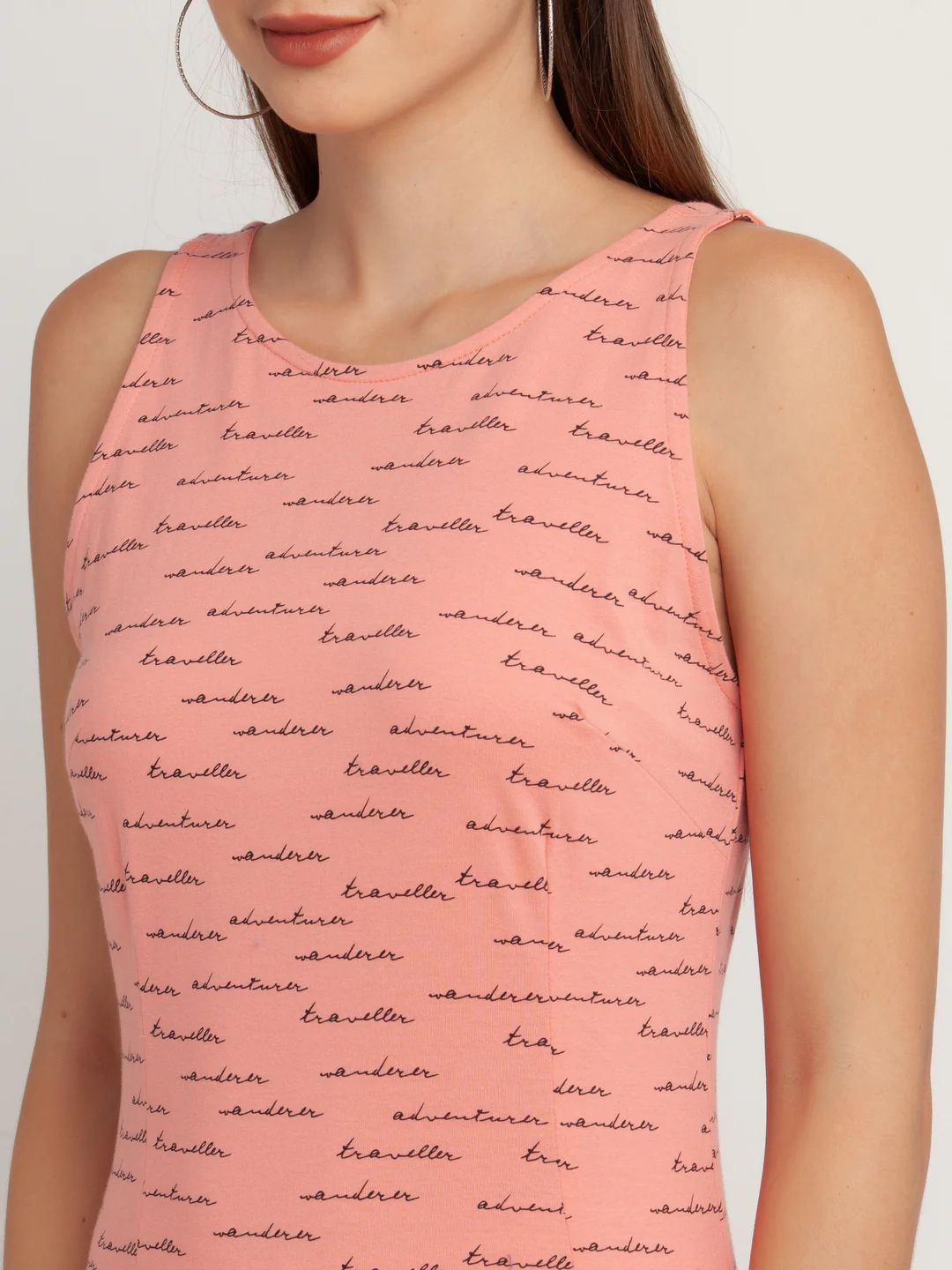 Peach Printed Sleeveless Short Dress - Image 6