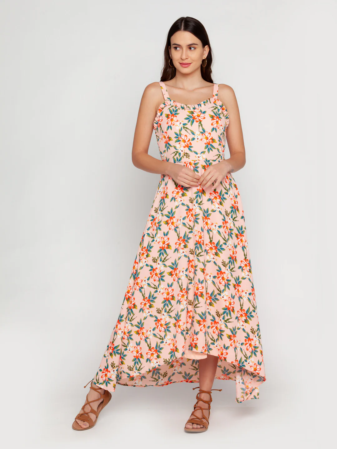 Peach Printed Strappy Maxi Dress - Image 2