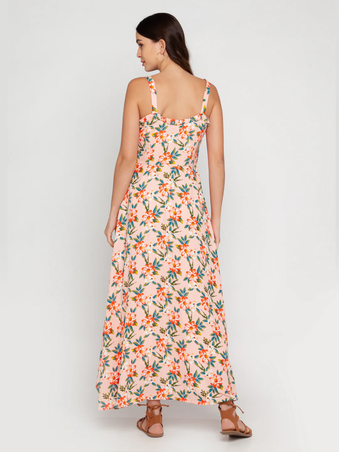 Peach Printed Strappy Maxi Dress - Image 4