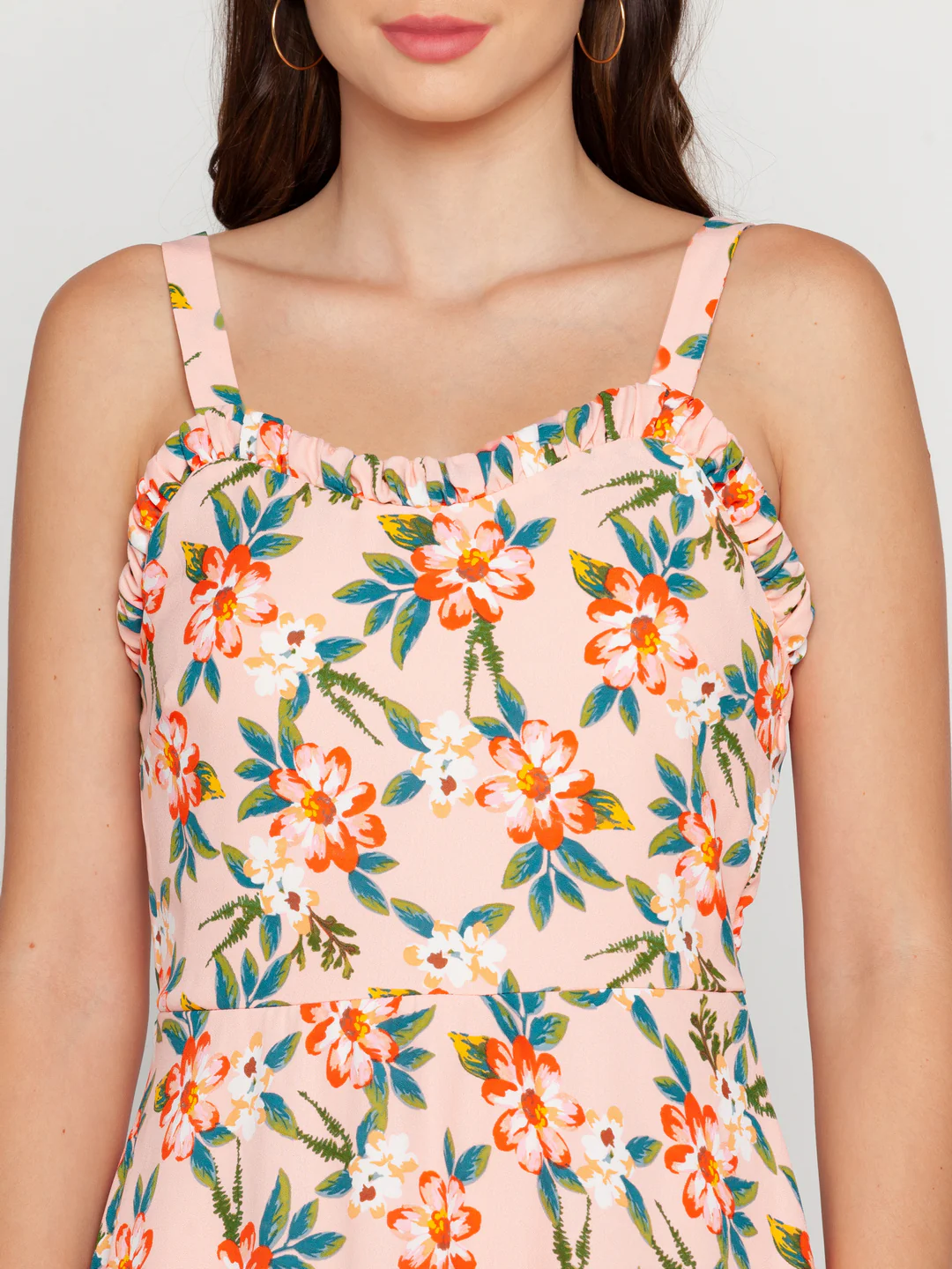 Peach Printed Strappy Maxi Dress - Image 6