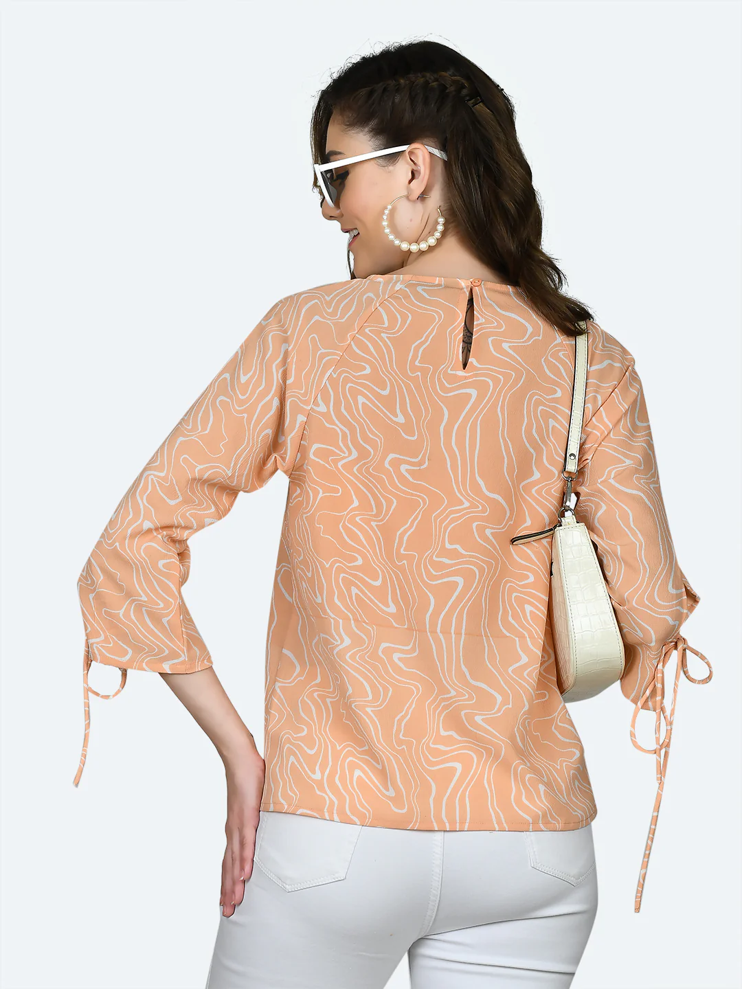 Peach Printed Tie-Up Top - Image 4