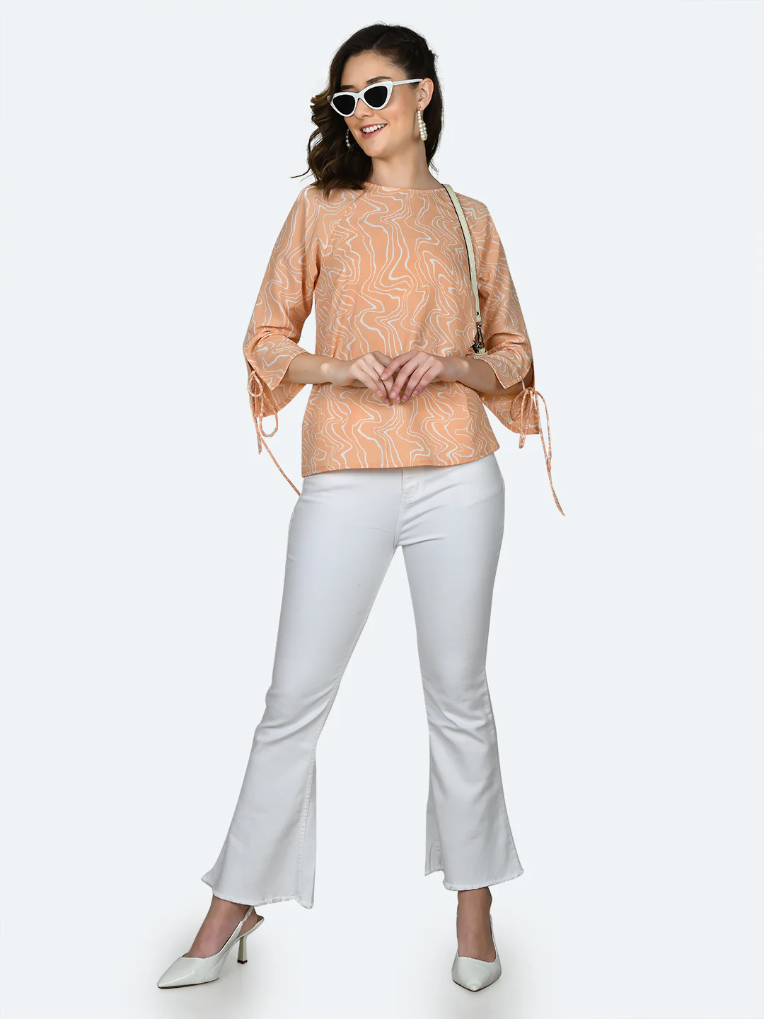 Peach Printed Tie-Up Top - Image 5
