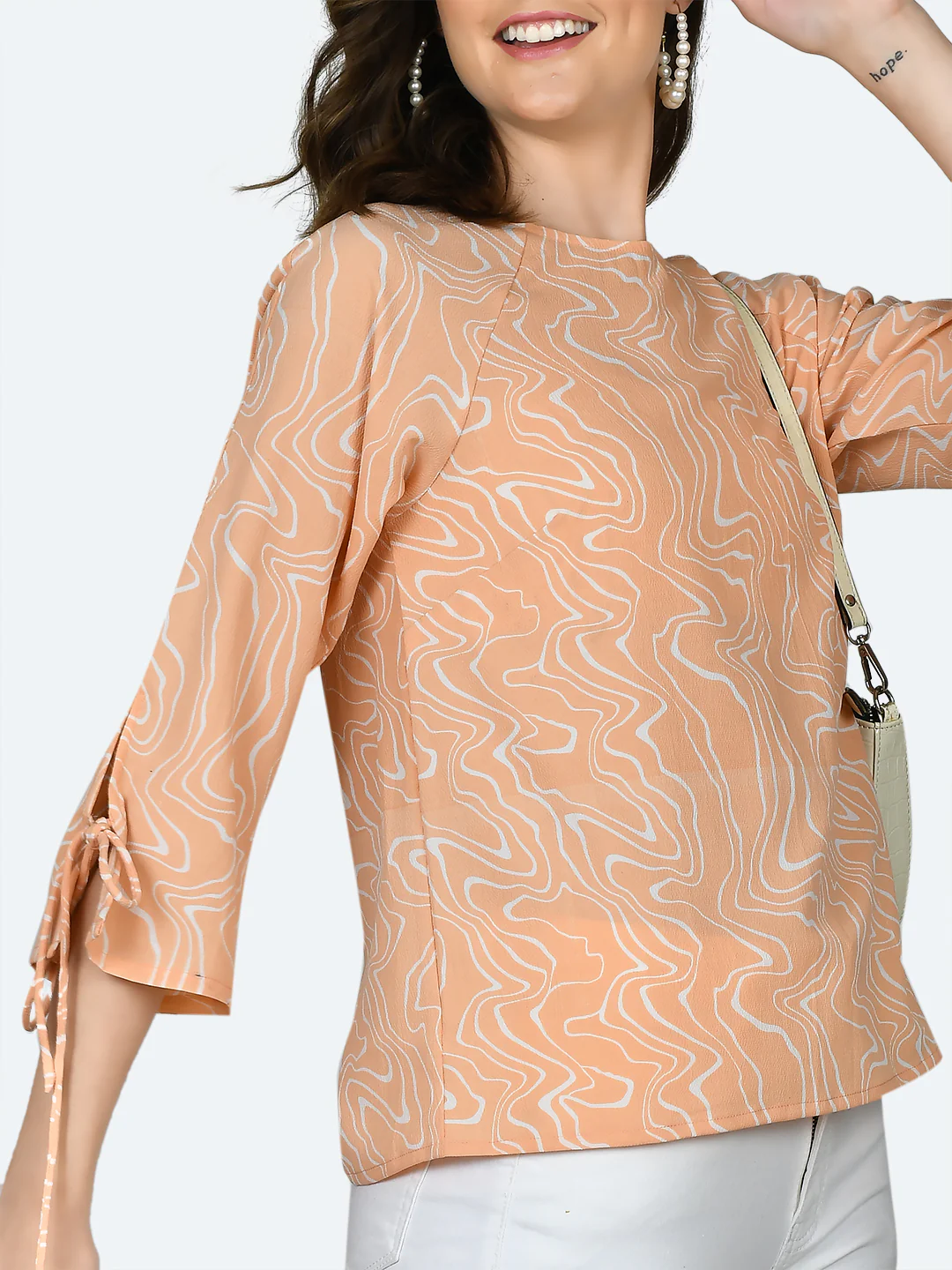 Peach Printed Tie-Up Top - Image 6
