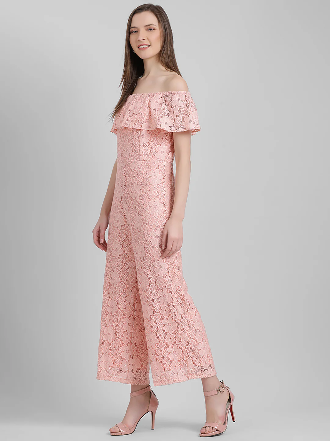 Peach Self Design Regular Jumpsuit - Image 2