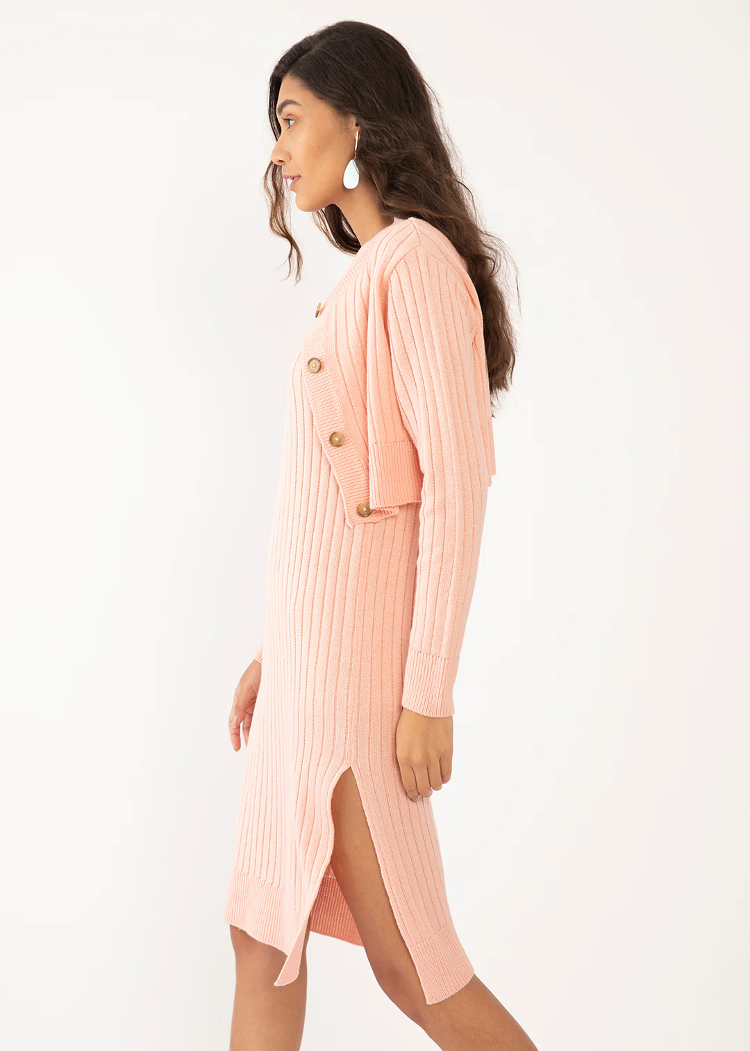 Peach Solid Fitted Straight Dress - Image 3