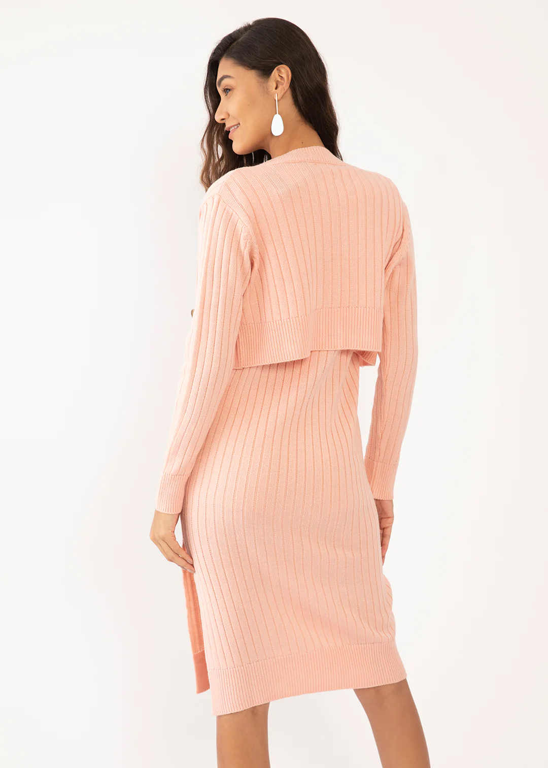 Peach Solid Fitted Straight Dress - Image 4