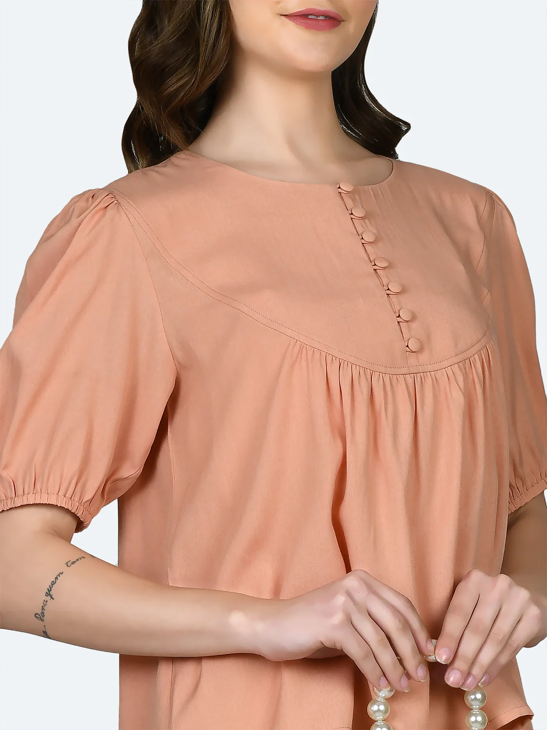 Peach Solid Gathered Top - Image 6