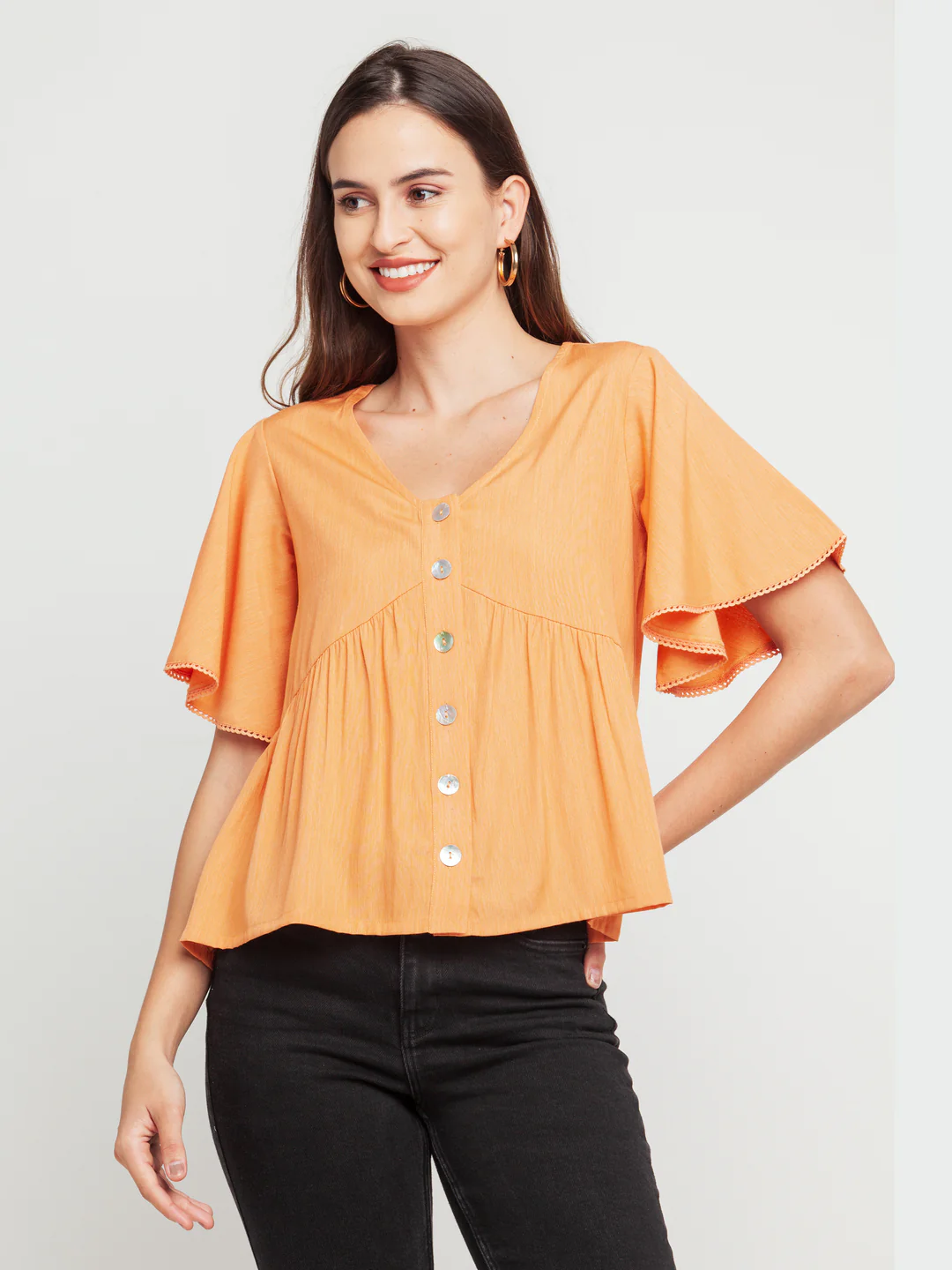 Peach Solid Lace Insert Top - Image 2