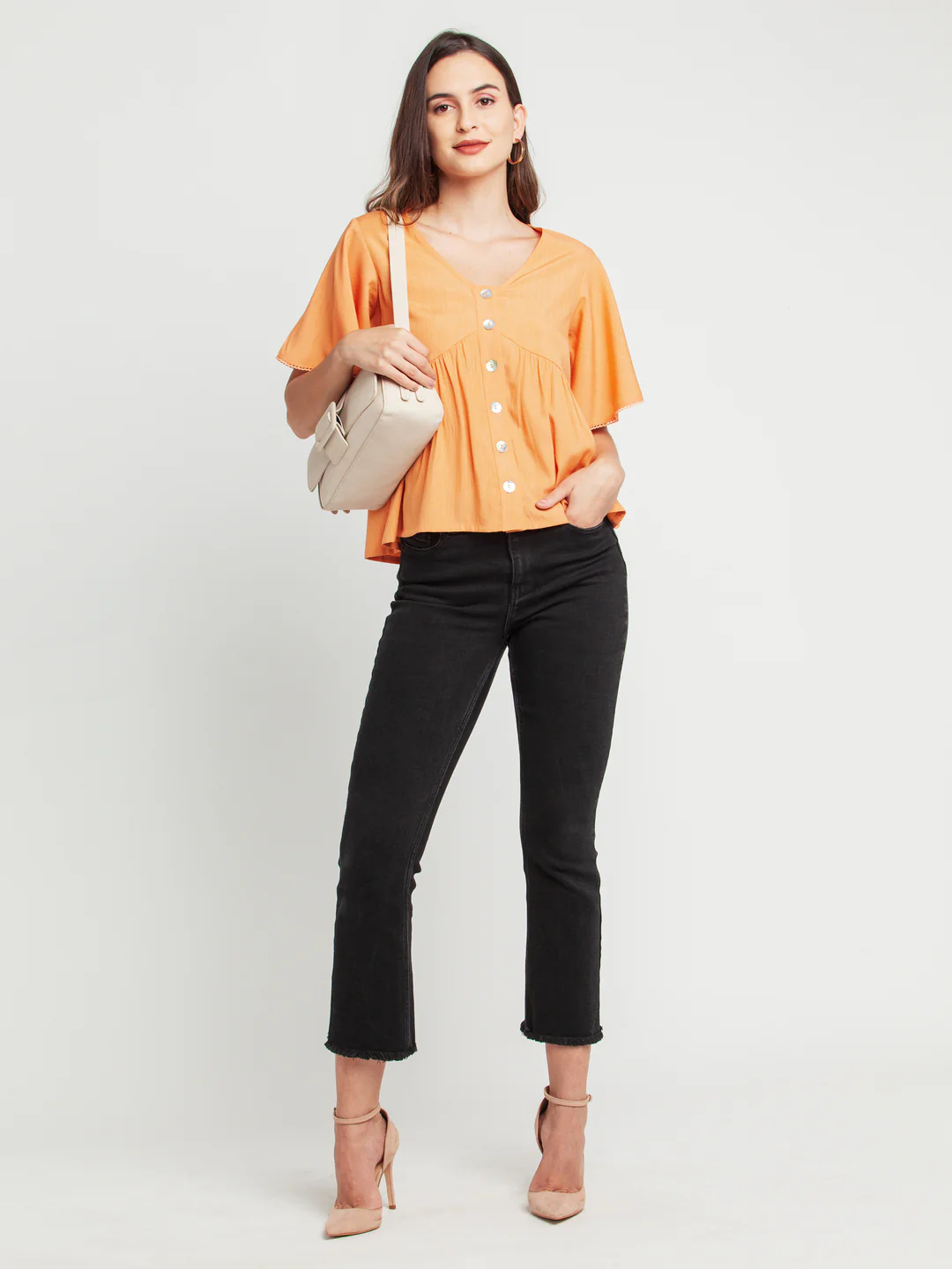 Peach Solid Lace Insert Top - Image 5