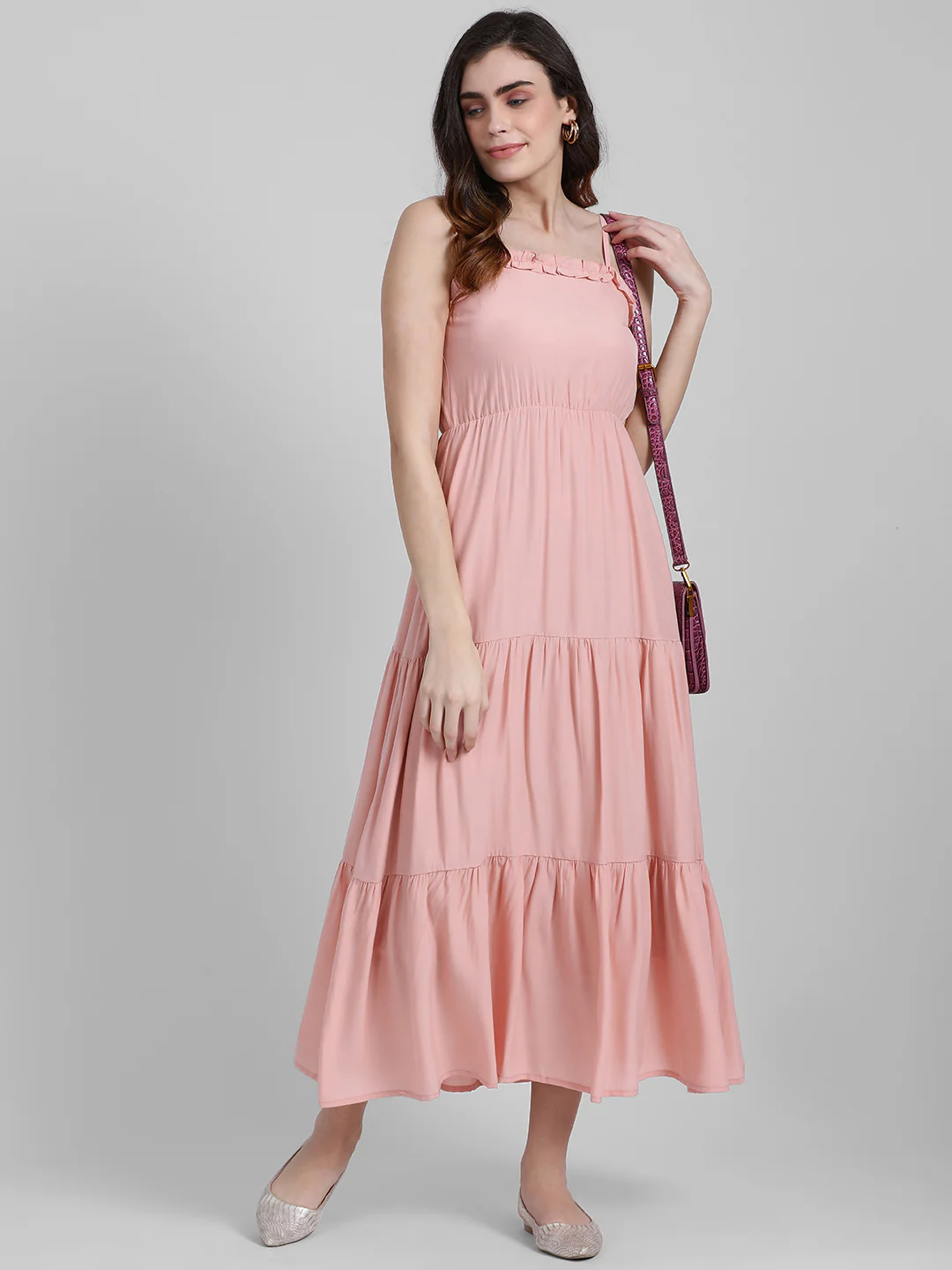 Peach Solid Maxi Dress - Image 5
