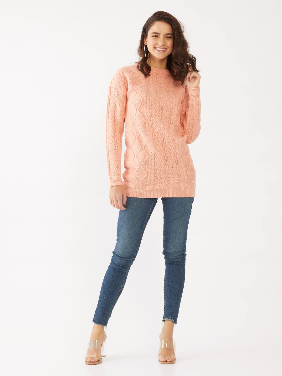 Peach Solid Oversized Sweater - Image 2