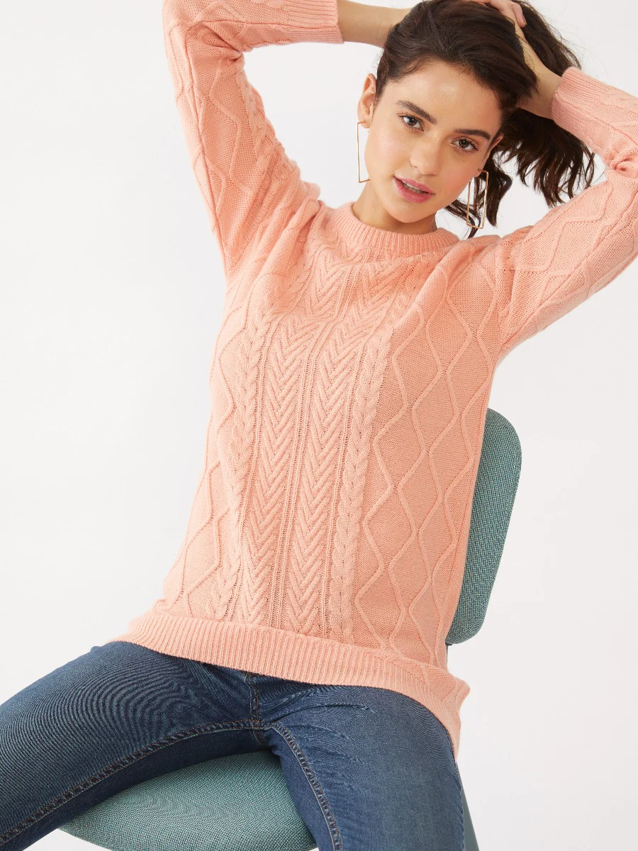 Peach Solid Oversized Sweater - Image 3