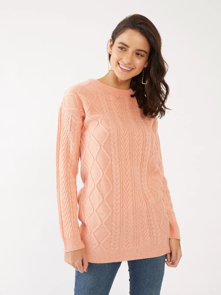 Peach Solid Oversized Sweater - Image 4