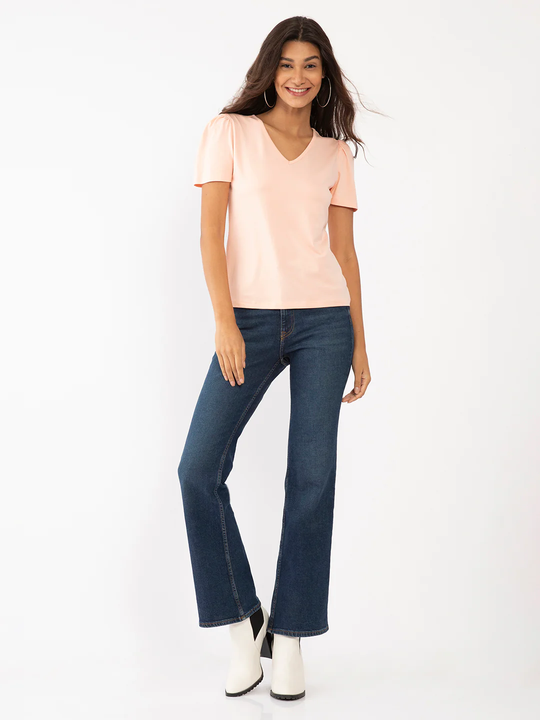 Peach Solid Puff Sleeve Top - Image 5