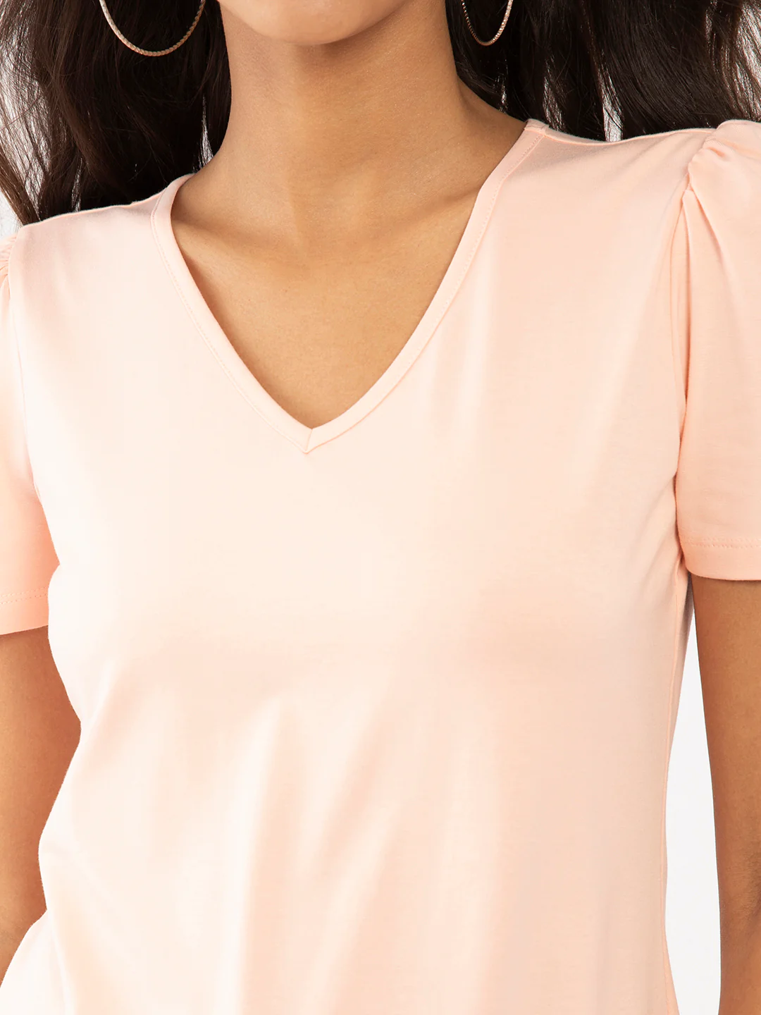 Peach Solid Puff Sleeve Top - Image 6