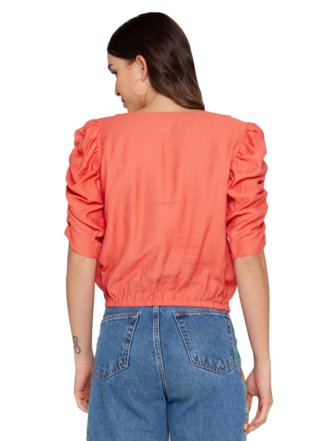 Peach Solid Puff Sleeve Top - Image 2