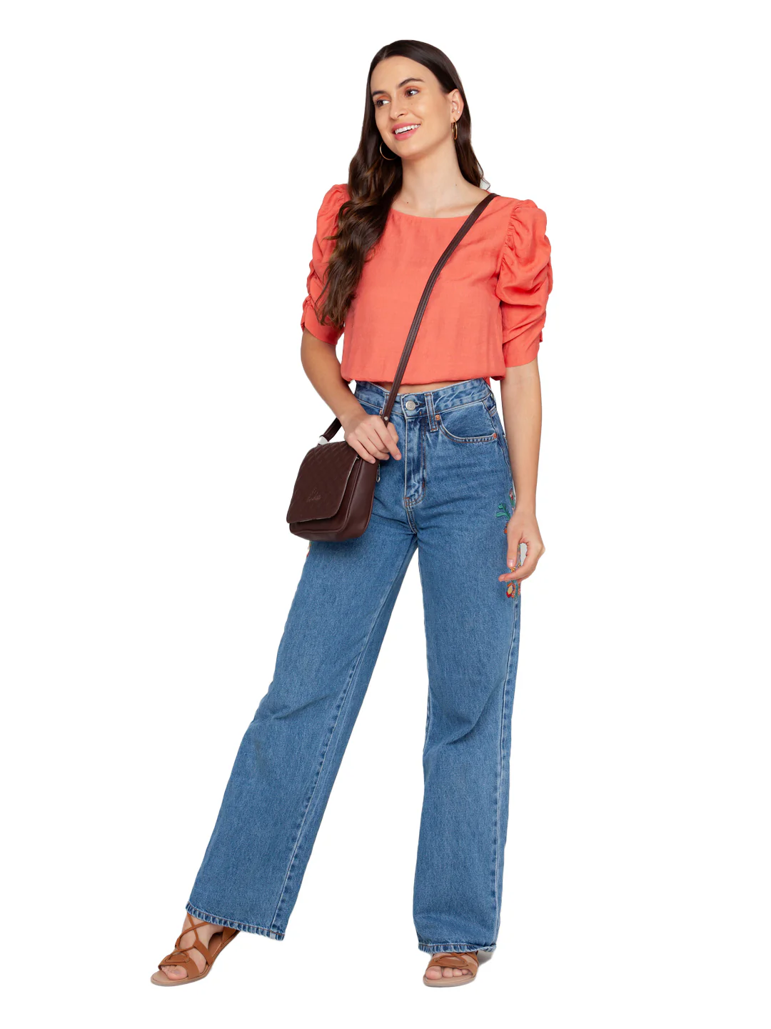 Peach Solid Puff Sleeve Top - Image 5