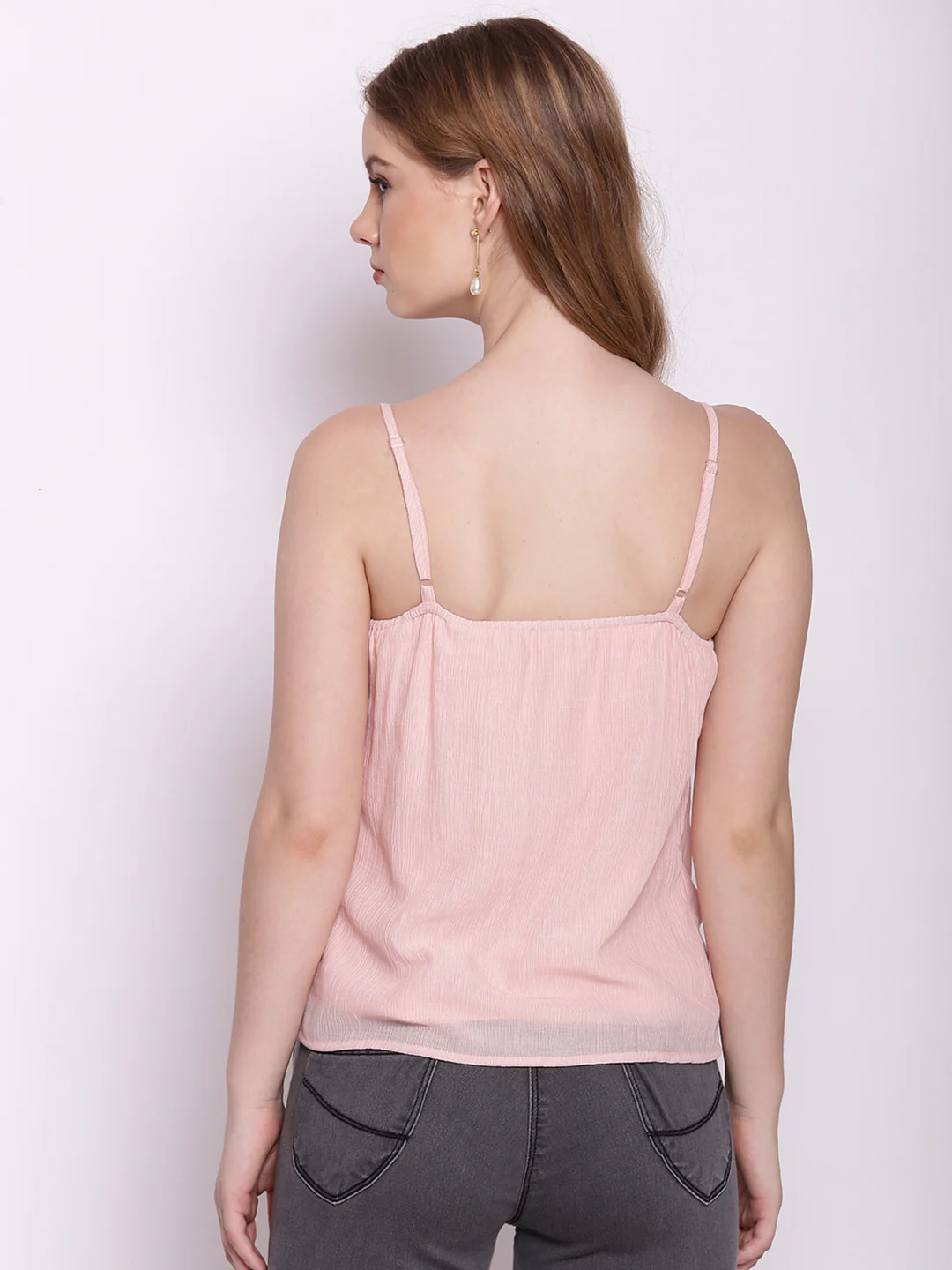 Peach Solid Strappy Top - Image 3