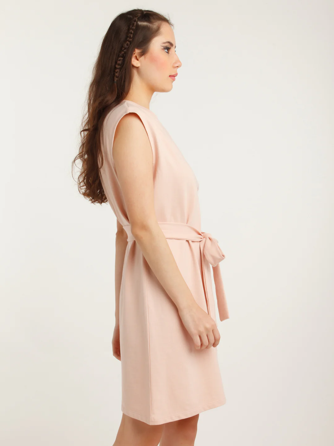 Peach Solid Tie-Up Short Dress - Image 3