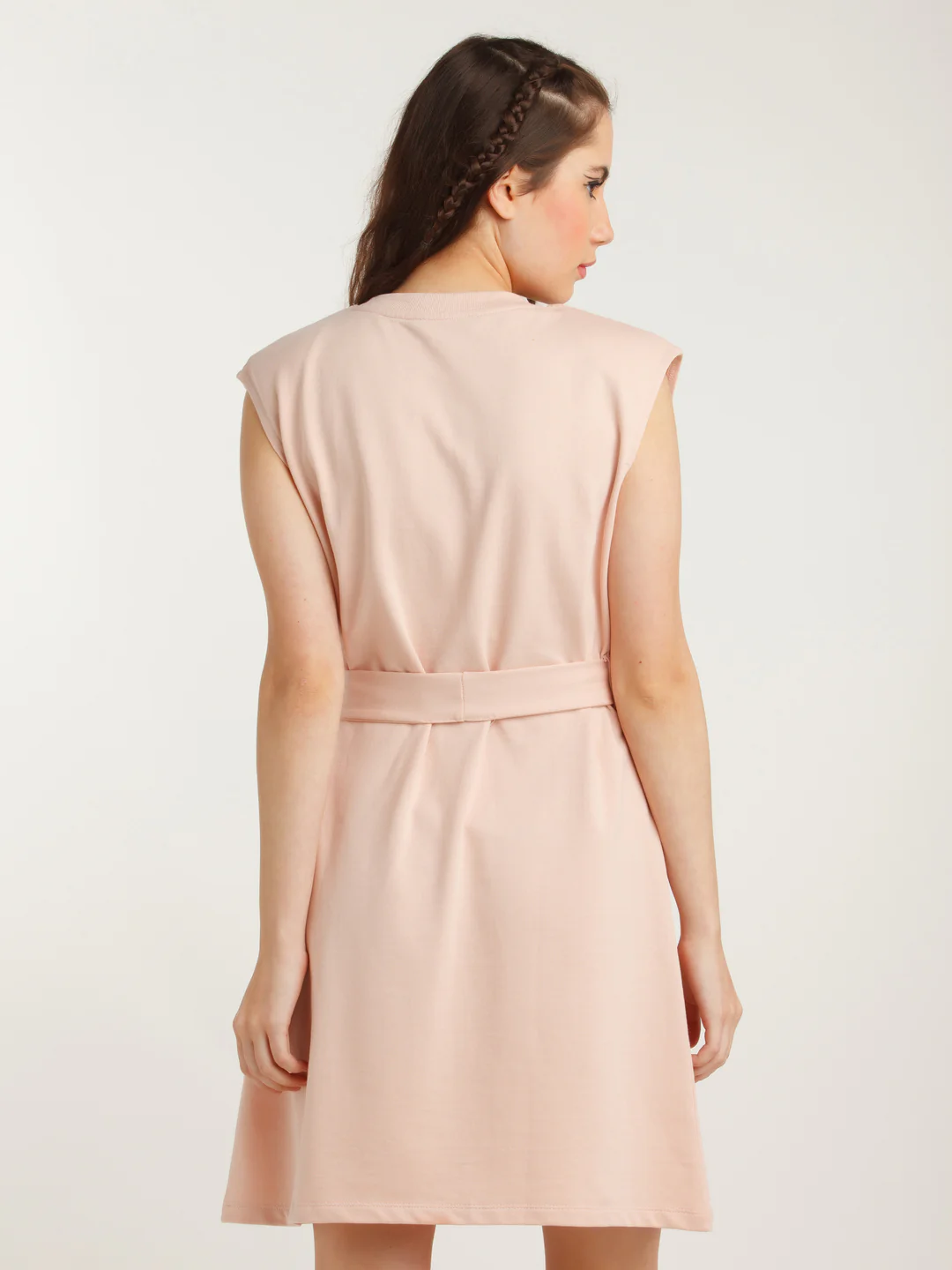 Peach Solid Tie-Up Short Dress - Image 4