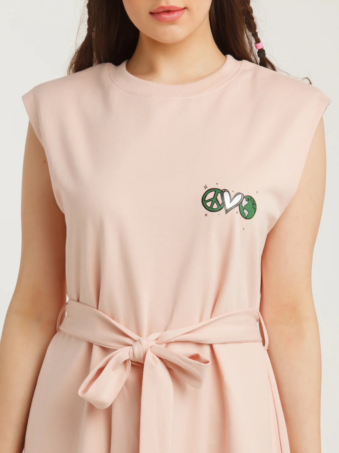 Peach Solid Tie-Up Short Dress - Image 6