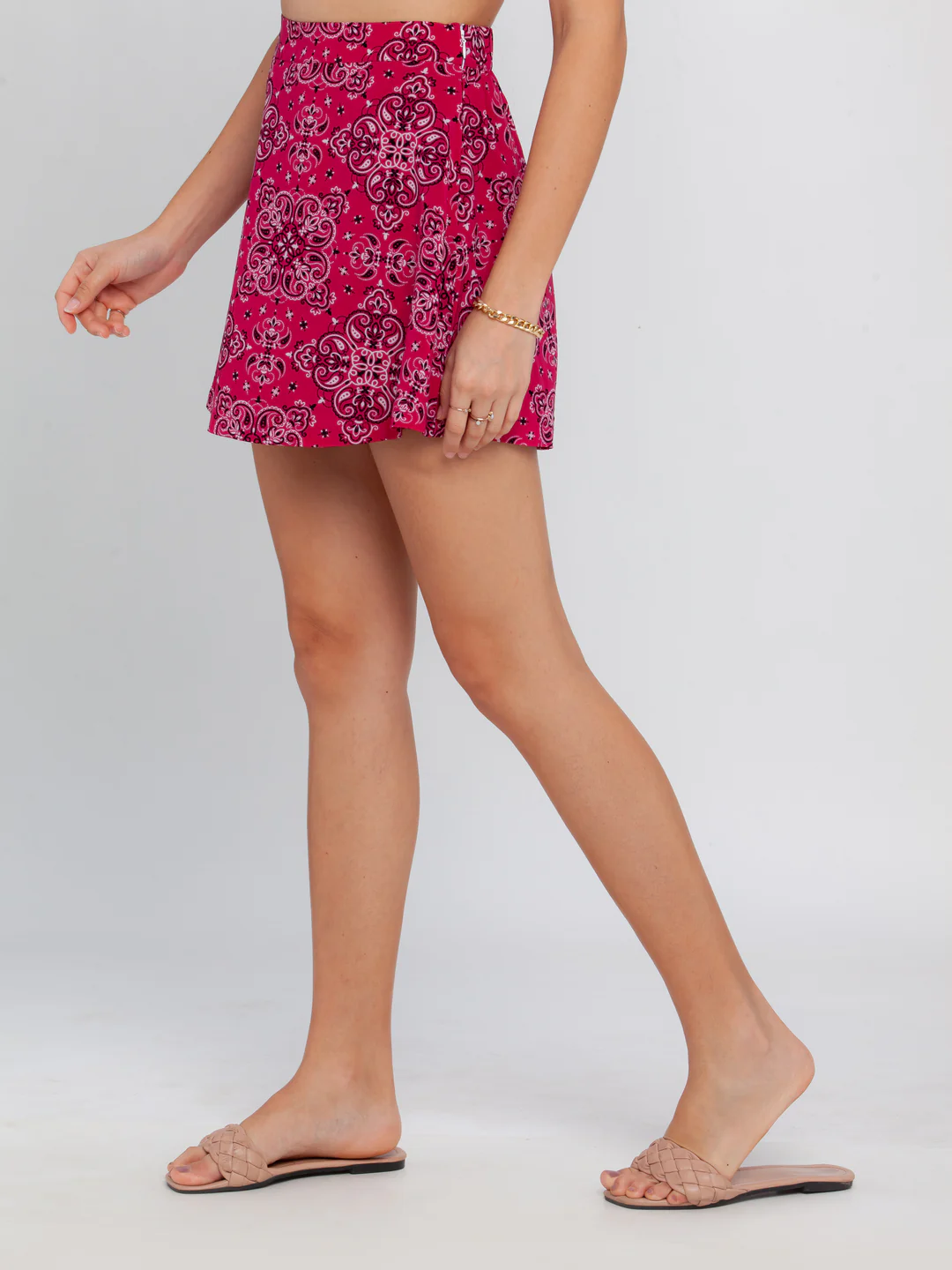 Pink Bohemian Printed Flared Mini Skirt - Image 4