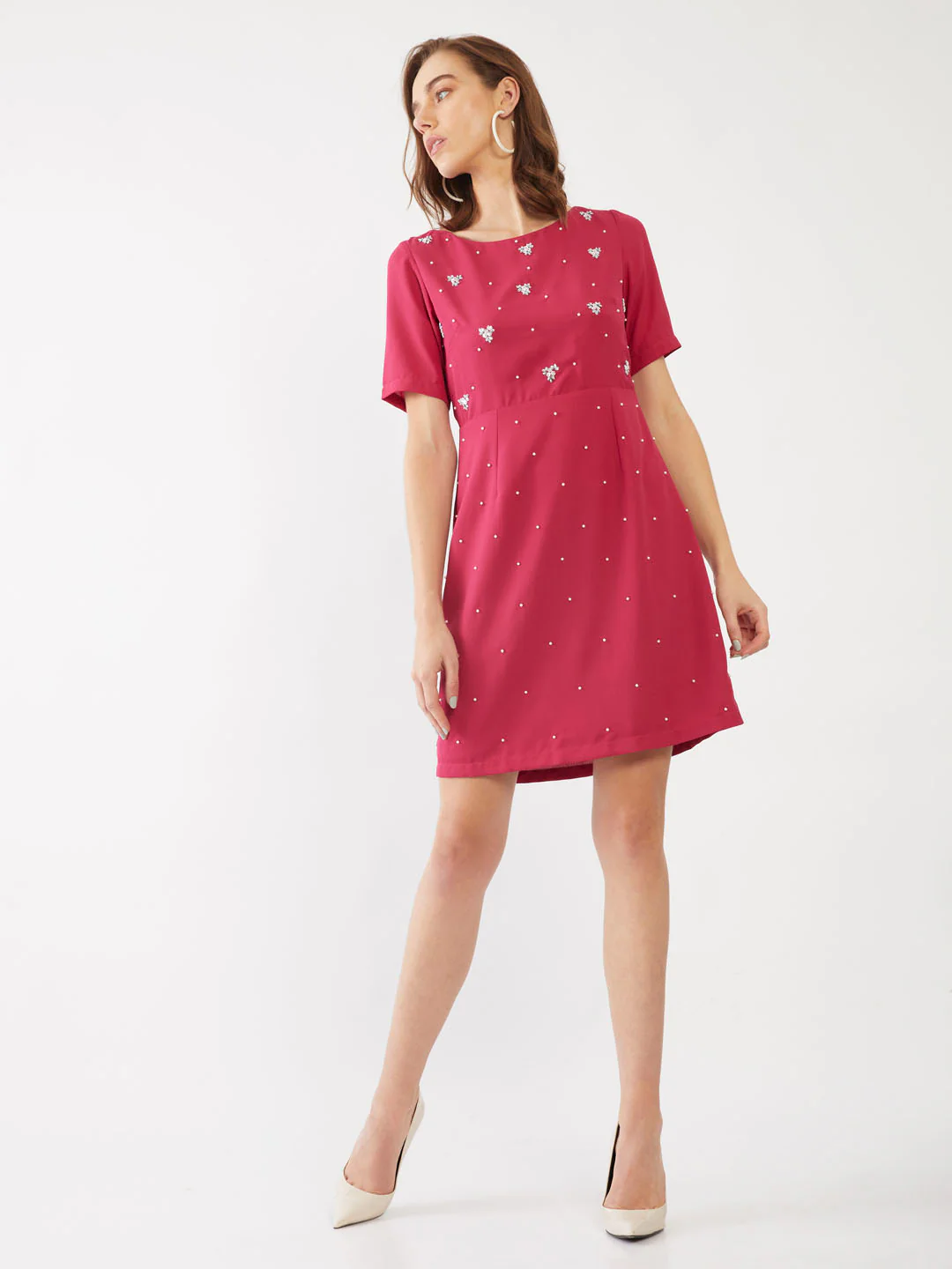 Pink Embellished Short Dress - Image 5